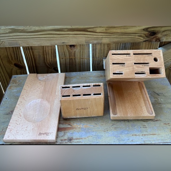 BergHOFF Piece Wood Knife Block Cutting Board Set with